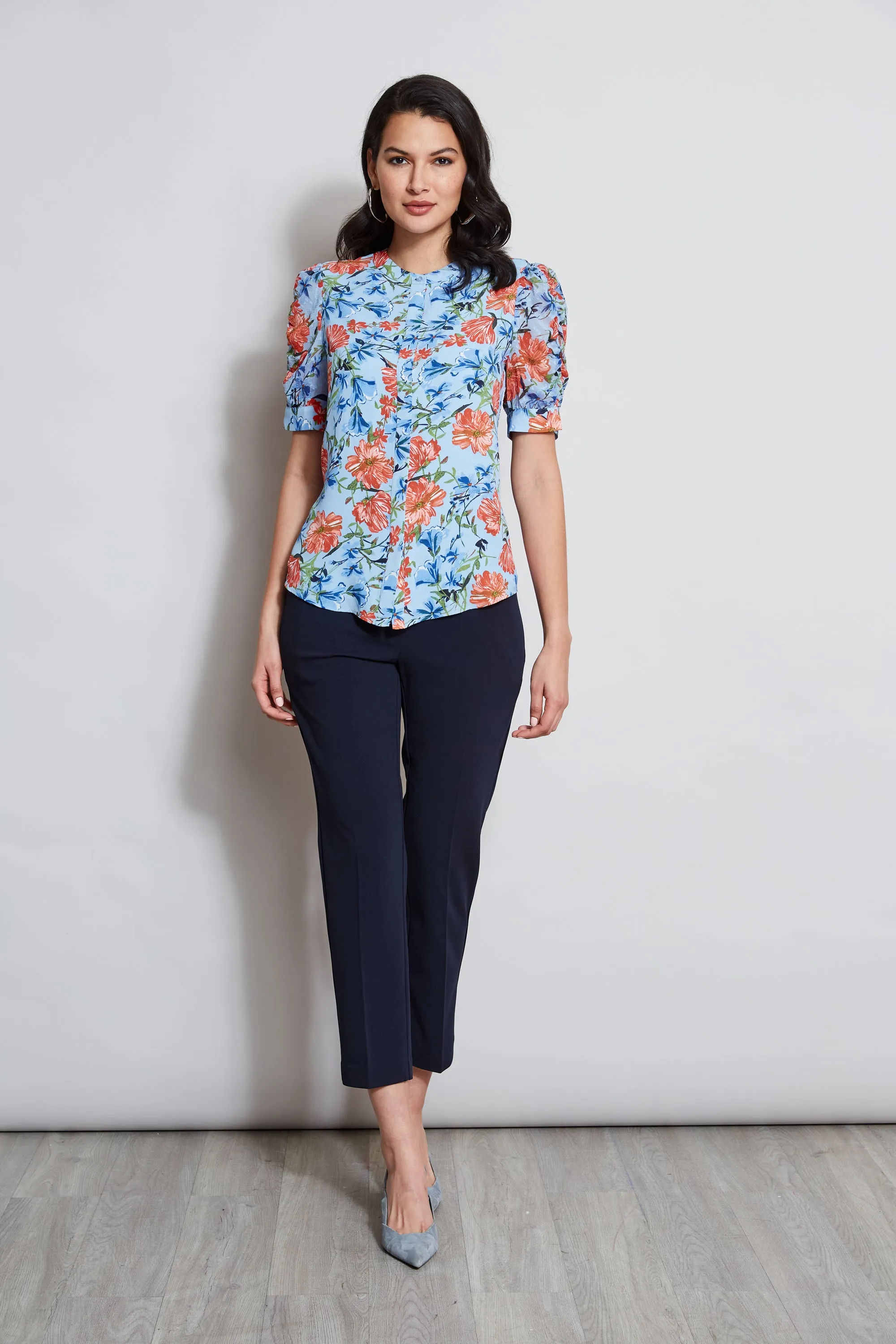 T-Tahari Garden Floral Puff Sleeve Shirt