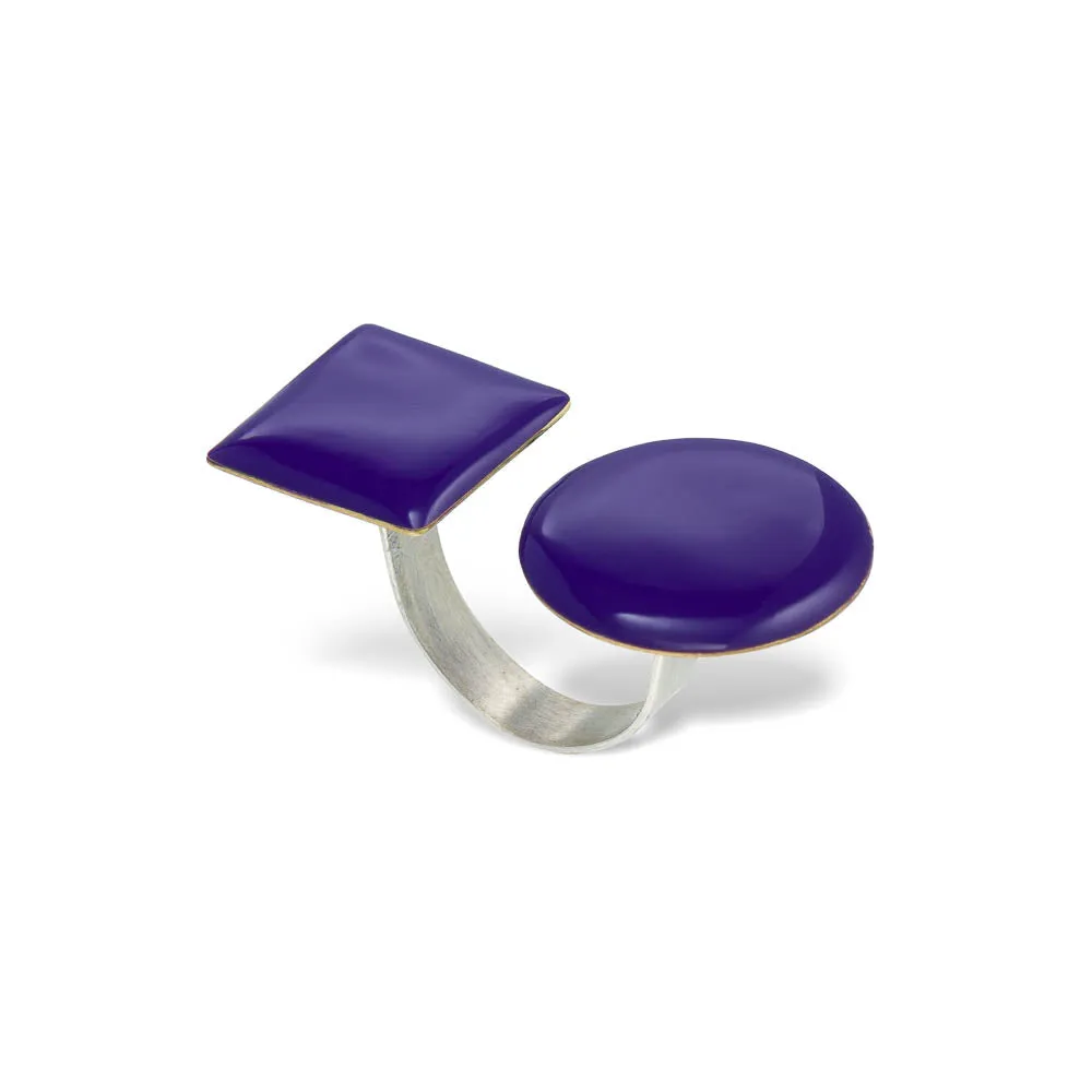 The circle and the square - adjustable ring with enamel - purple