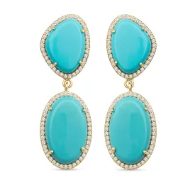 Tina 14k Gold Turquoise Statement Earrings with White Diamonds