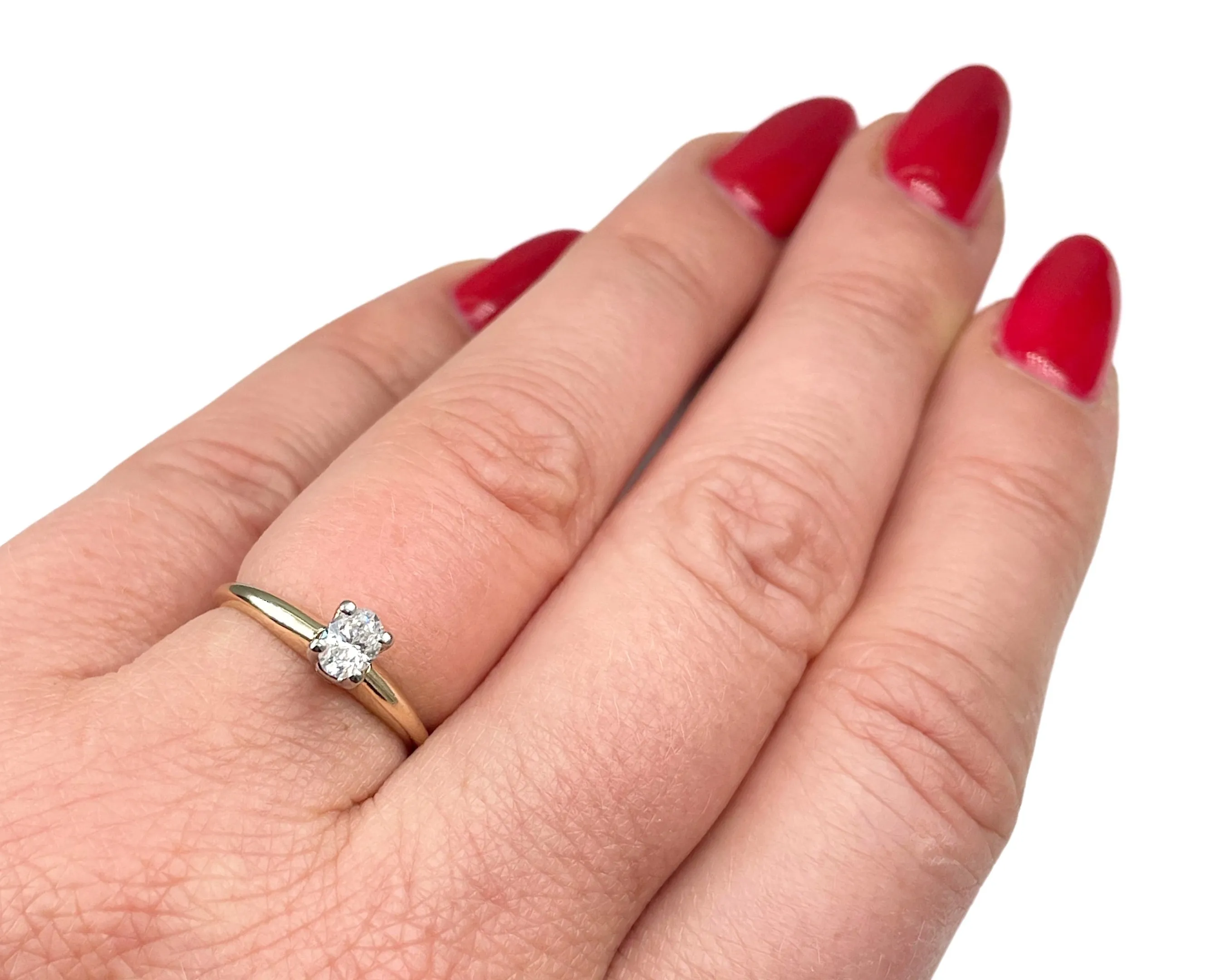 Two Tone Oval Diamond Solitaire Ring  (Authentic Pre-Owned)