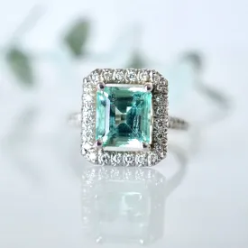 Vintage Emerald Diamond Ring - Mint Emerald White Gold Ring